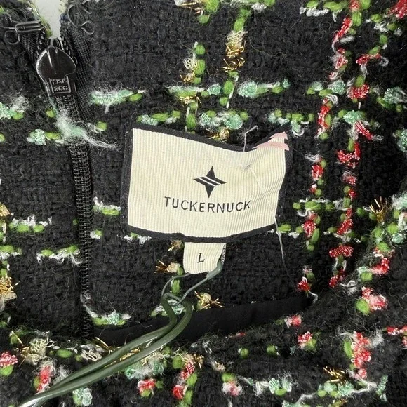 Tuckernuck Jackie Holly Tinsel Tweed Short Sleeve Dress Black Size Large Festive - Picture 4 of 9